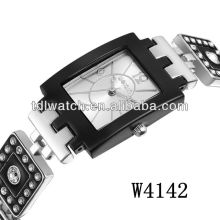 W4142 Silver Black Colors Stainless Steel Band Watch Women Silver